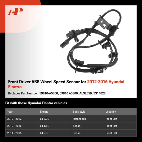 Front Driver ABS Wheel Speed Sensor for 2012-2016 Hyundai Elantra