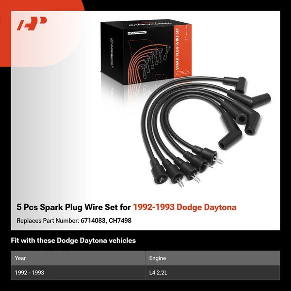 5 Pcs Spark Plug Wire Set for 1992-1993 Dodge Daytona