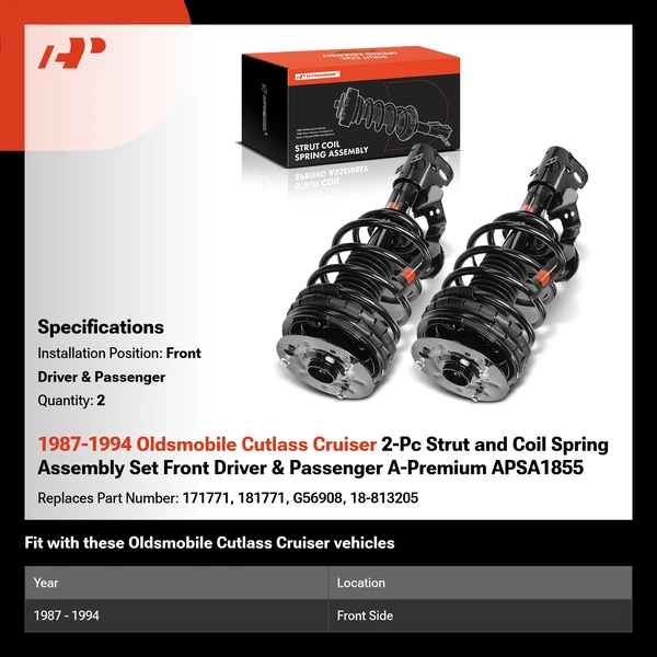 1987-1994 Oldsmobile Cutlass Cruiser 2-Pc Strut and Coil Spring Assembly Set Front Driver & Passenger A-Premium APSA1855