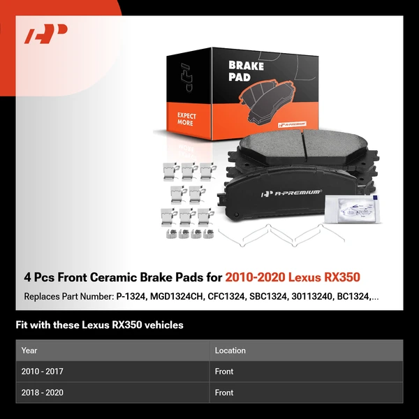4 Pcs Front Ceramic Brake Pads for 2010-2020 Lexus RX350