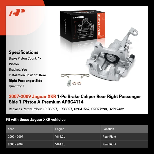 2007-2009 Jaguar XKR 1-Pc Brake Caliper Rear Right Passenger Side 1-Piston A-Premium APBC4114