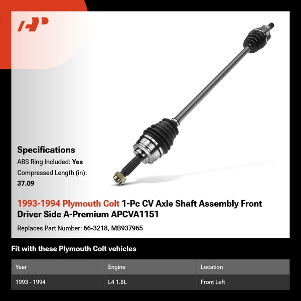 1993-1994 Plymouth Colt 1-Pc CV Axle Shaft Assembly Front Driver Side A-Premium APCVA1151