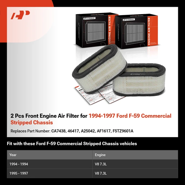 2 Pcs Front Engine Air Filter for 1994-1997 Ford F-59 Commercial Stripped Chassis