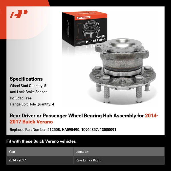 Rear Driver or Passenger Wheel Bearing Hub Assembly for 2014-2017 Buick Verano