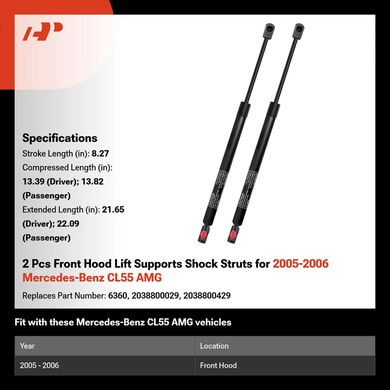2 Pcs Front Hood Lift Supports Shock Struts for 2005-2006 Mercedes-Benz CL55 AMG