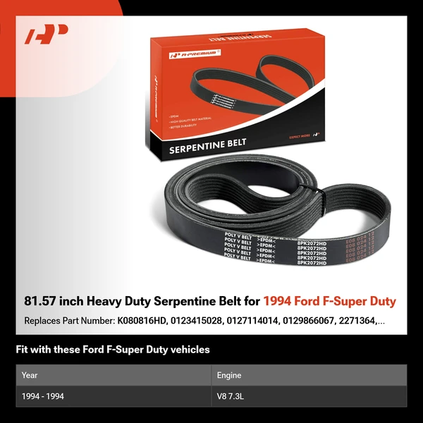 81.57 inch Heavy Duty Serpentine Belt for 1994 Ford F-Super Duty