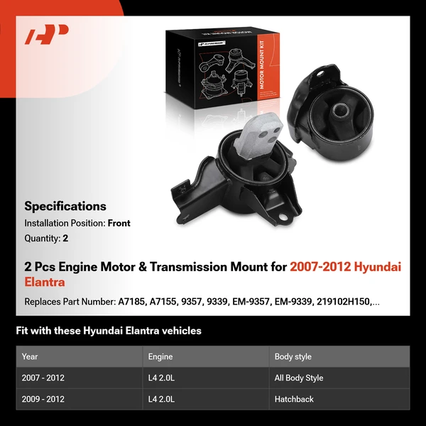 2 Pcs Engine Motor & Transmission Mount for 2007-2012 Hyundai Elantra