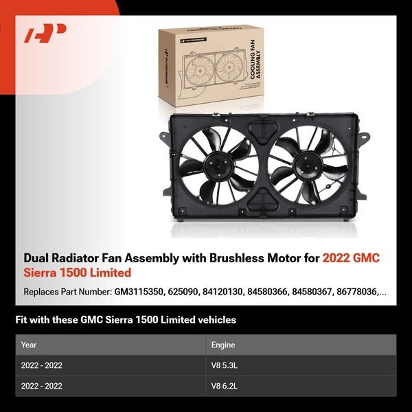 Dual Radiator Fan Assembly with Brushless Motor for 2022 GMC Sierra 1500 Limited