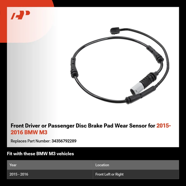 Front Driver or Passenger Disc Brake Pad Wear Sensor for 2015-2016 BMW M3