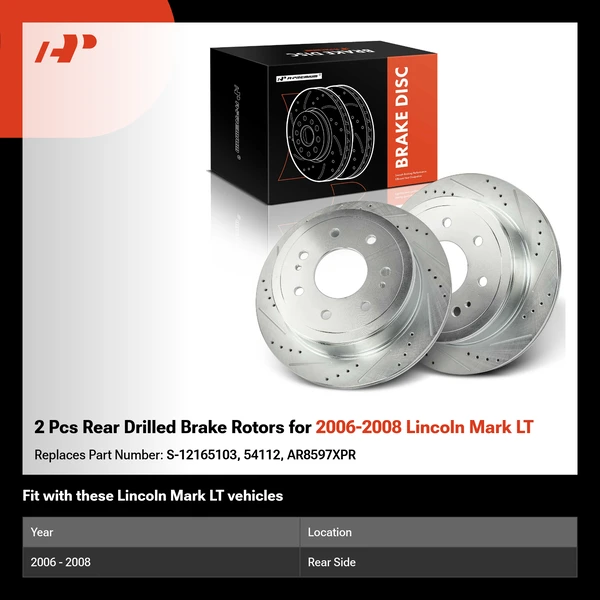 2 Pcs Rear Drilled Brake Rotors for 2006-2008 Lincoln Mark LT