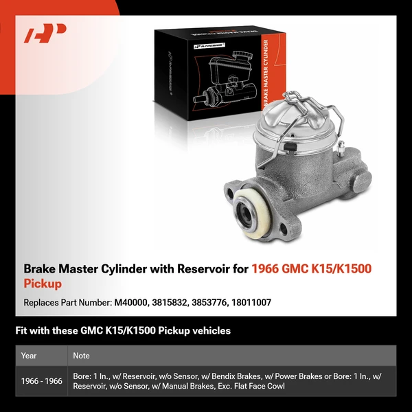 Brake Master Cylinder with Reservoir for 1966 GMC K15/K1500 Pickup