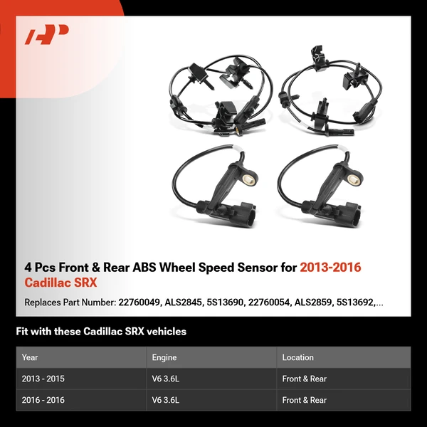 4 Pcs Front & Rear ABS Wheel Speed Sensor for 2013-2016 Cadillac SRX