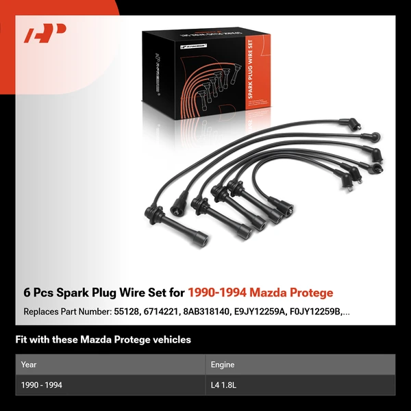 6 Pcs Spark Plug Wire Set for 1990-1994 Mazda Protege