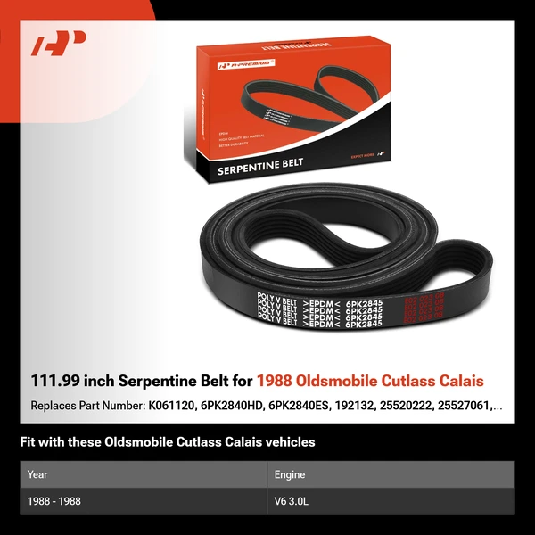 111.99 inch Serpentine Belt for 1988 Oldsmobile Cutlass Calais