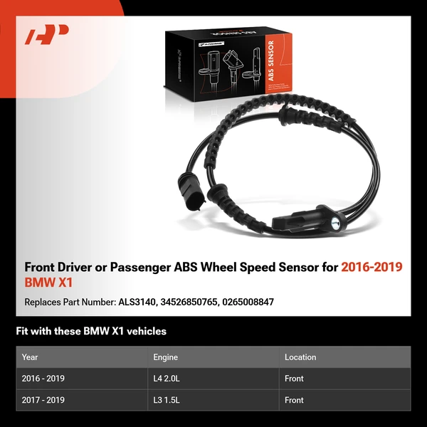 Front Driver or Passenger ABS Wheel Speed Sensor for 2016-2019 BMW X1