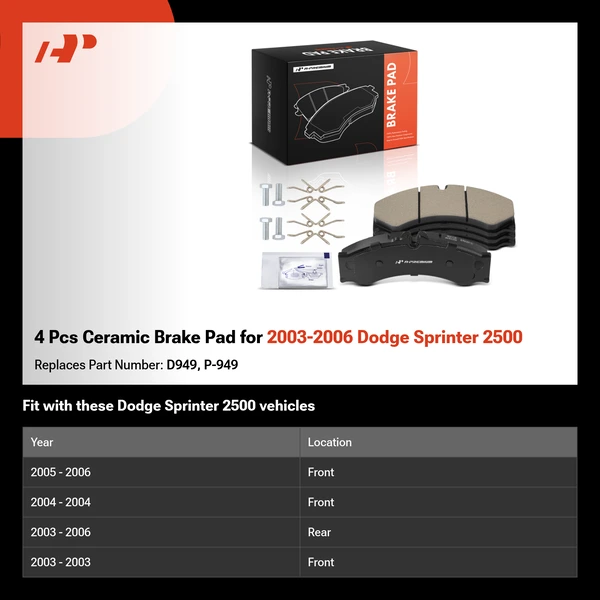 4 Pcs Ceramic Brake Pad for 2003-2006 Dodge Sprinter 2500