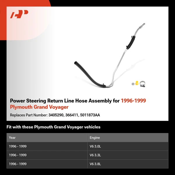 Power Steering Return Line Hose Assembly for 1996-1999 Plymouth Grand Voyager