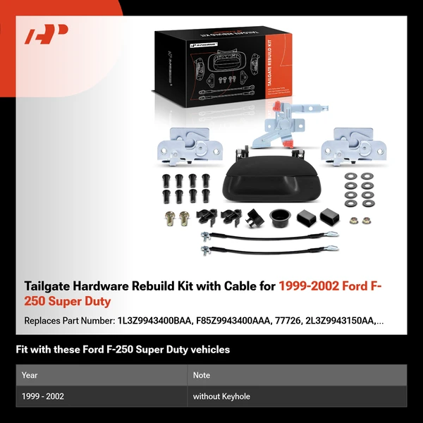 Tailgate Hardware Rebuild Kit with Cable for 1999-2002 Ford F-250 Super Duty