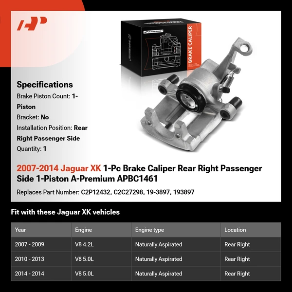 2007-2014 Jaguar XK 1-Pc Brake Caliper Rear Right Passenger Side 1-Piston A-Premium APBC1461