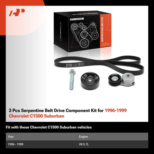 3 Pcs Serpentine Belt Drive Component Kit for 1996-1999 Chevrolet C1500 Suburban