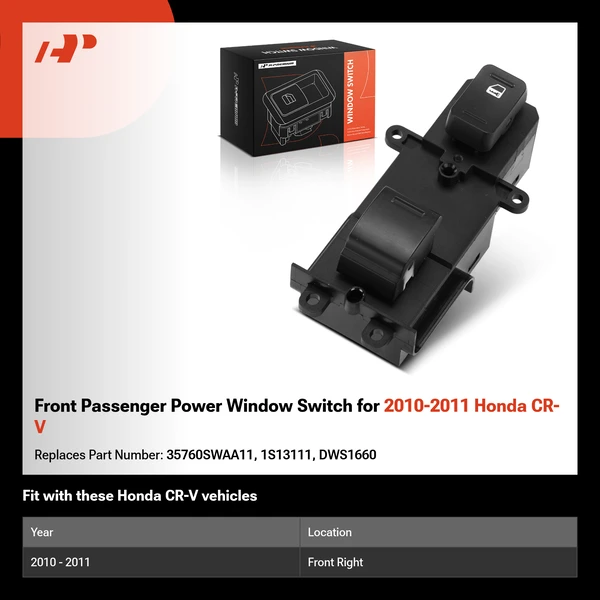 Front Passenger Power Window Switch for 2010-2011 Honda CR-V