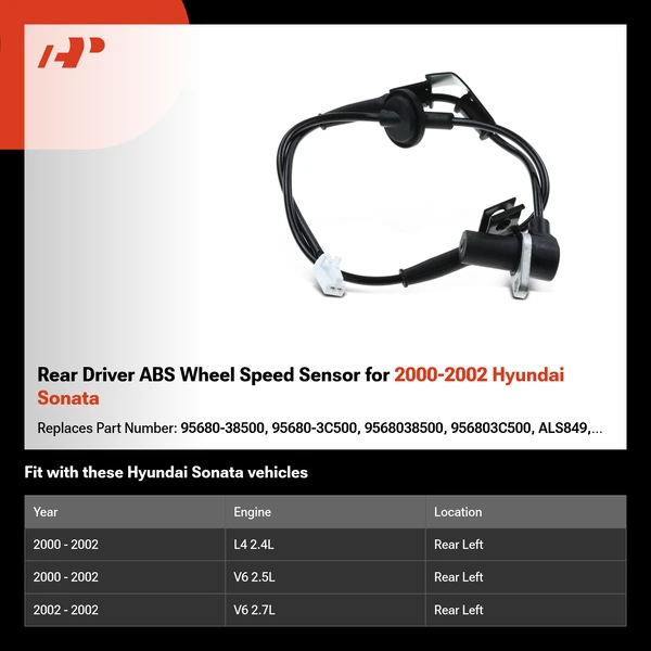 Rear Driver ABS Wheel Speed Sensor for 2000-2002 Hyundai Sonata