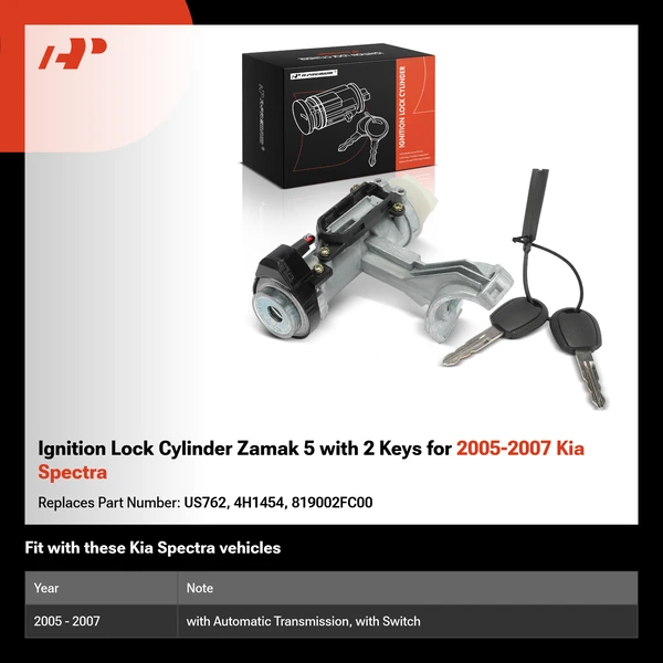Ignition Lock Cylinder Zamak 5 with 2 Keys for 2005-2007 Kia Spectra