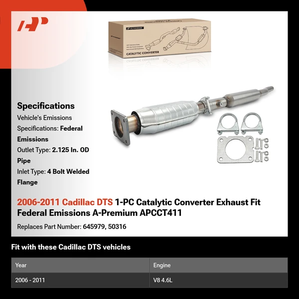 2006-2011 Cadillac DTS 1-PC Catalytic Converter Exhaust Fit Federal Emissions A-Premium APCCT411