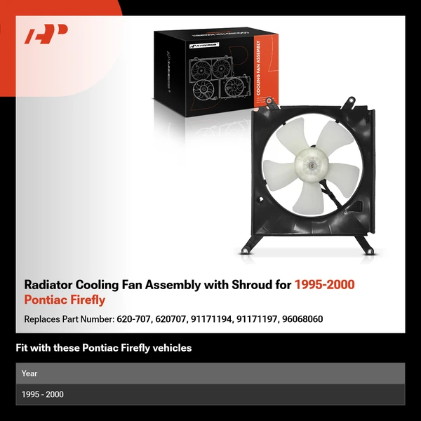 Radiator Cooling Fan Assembly with Shroud for 1995-2000 Pontiac Firefly