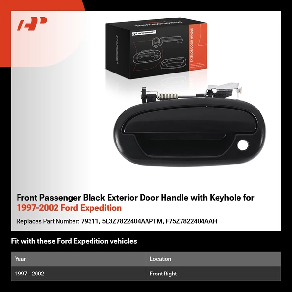 Front Passenger Black Exterior Door Handle with Keyhole for 1997-2002 Ford Expedition
