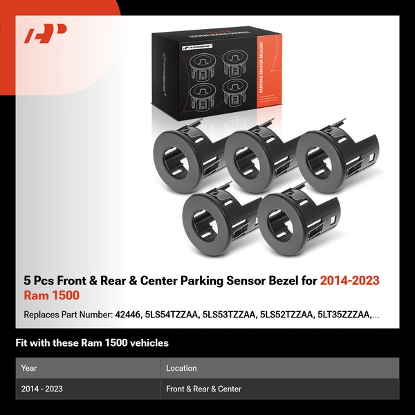 5 Pcs Front & Rear & Center Parking Sensor Bezel for 2014-2023 Ram 1500