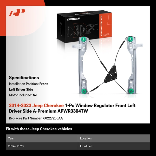 2014-2023 Jeep Cherokee 1-Pc Window Regulator Front Left Driver Side A-Premium APWR3304TW