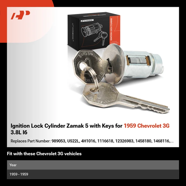 Ignition Lock Cylinder Zamak 5 with Keys for 1959 Chevrolet 3G 3.8L l6