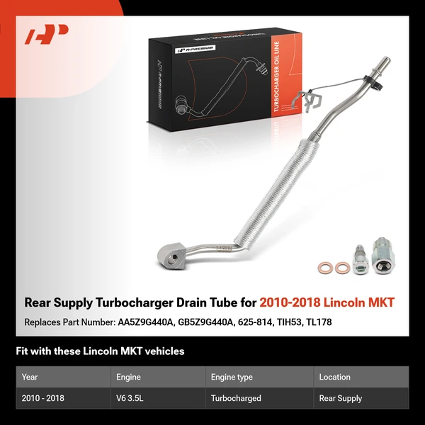 Rear Supply Turbocharger Drain Tube for 2010-2018 Lincoln MKT