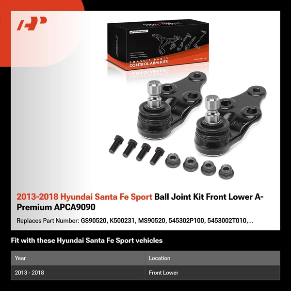 2013-2018 Hyundai Santa Fe Sport Ball Joint Kit Front Lower A-Premium APCA9090