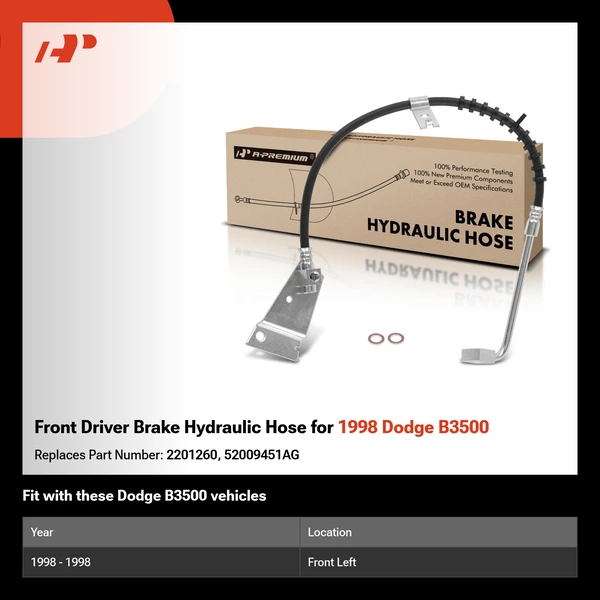 Front Driver Brake Hydraulic Hose for 1998 Dodge B3500