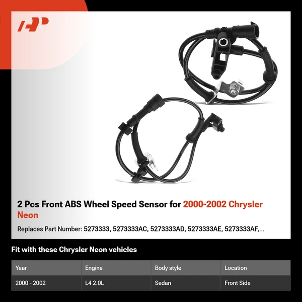 2 Pcs Front ABS Wheel Speed Sensor for 2000-2002 Chrysler Neon
