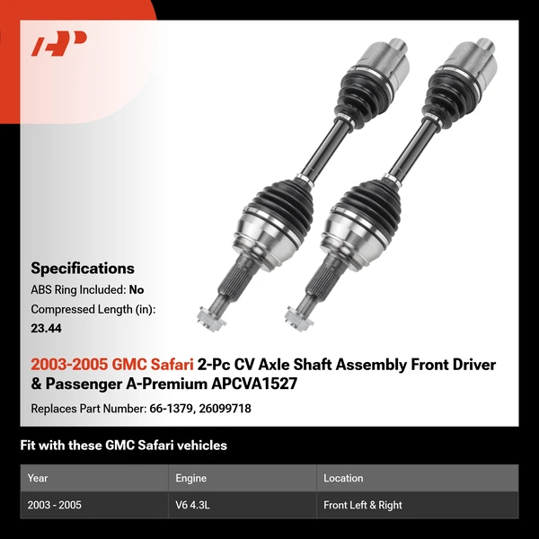 2003-2005 GMC Safari 2-Pc CV Axle Shaft Assembly Front Driver & Passenger A-Premium APCVA1527
