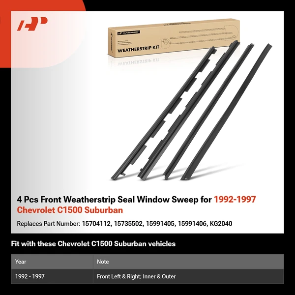 4 Pcs Front Weatherstrip Seal Window Sweep for 1992-1997 Chevrolet C1500 Suburban