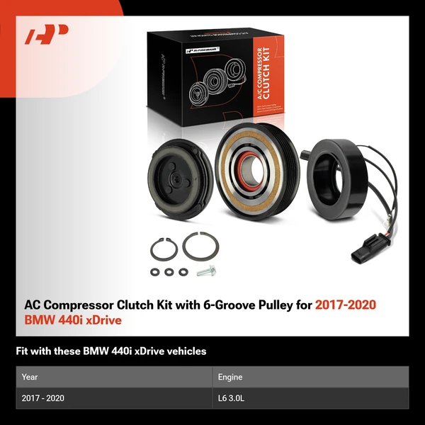 AC Compressor Clutch Kit with 6-Groove Pulley for 2017-2020 BMW 440i xDrive