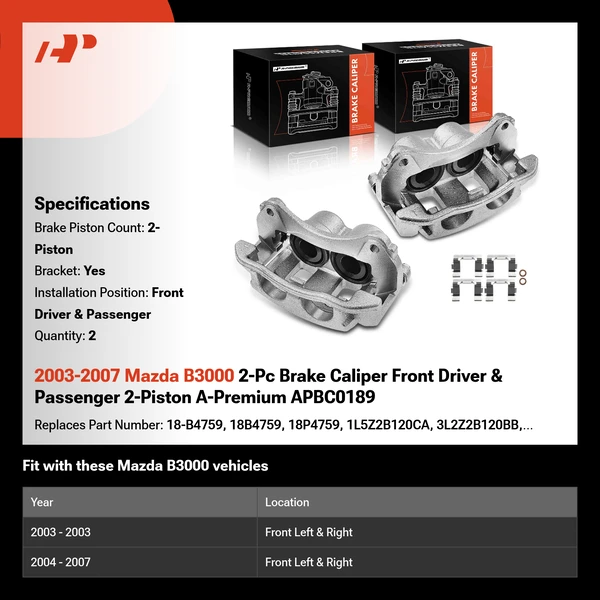 2003-2007 Mazda B3000 2-Pc Brake Caliper Front Driver & Passenger 2-Piston A-Premium APBC0189