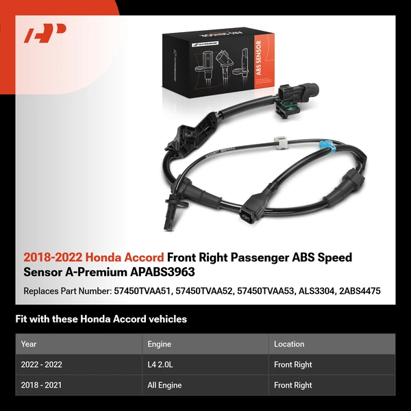 2018-2022 Honda Accord Front Right Passenger ABS Speed Sensor A-Premium APABS3963