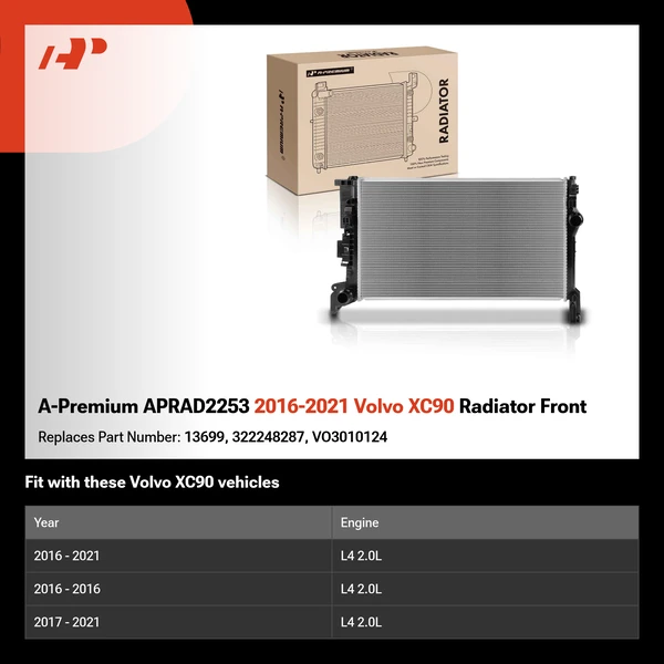 A-Premium APRAD2253 2016-2021 Volvo XC90 Radiator Front