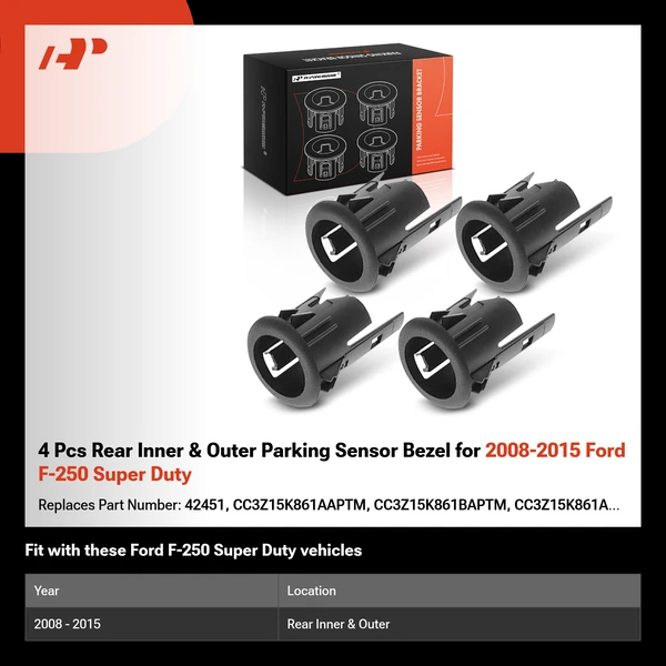 4 Pcs Rear Inner & Outer Parking Sensor Bezel for 2008-2015 Ford F-250 Super Duty