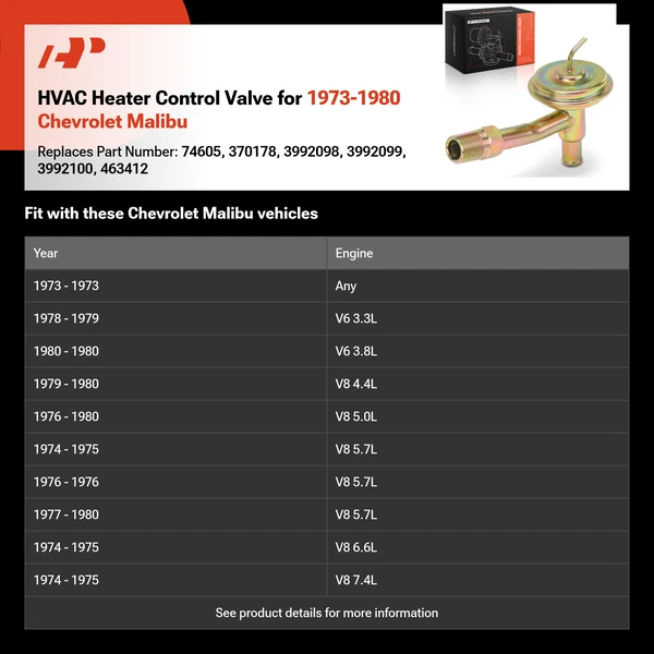 HVAC Heater Control Valve for 1973-1980 Chevrolet Malibu