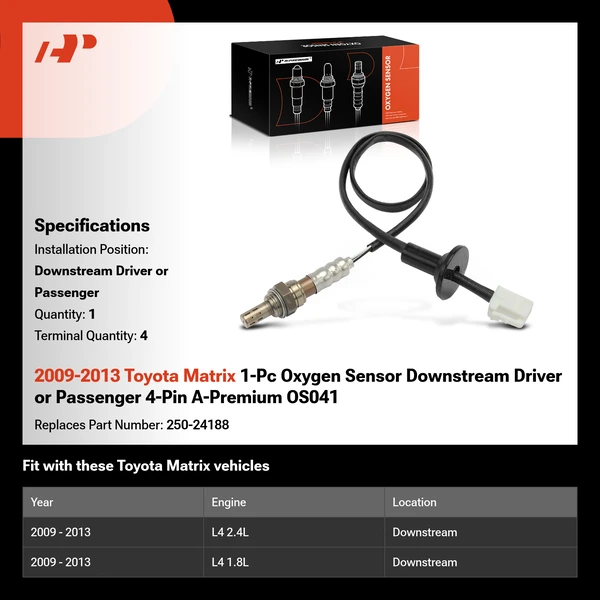 2009-2013 Toyota Matrix 1-Pc Oxygen Sensor Downstream Driver or Passenger 4-Pin A-Premium OS041