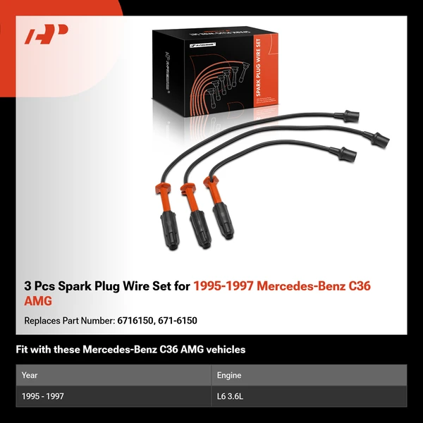 3 Pcs Spark Plug Wire Set for 1995-1997 Mercedes-Benz C36 AMG