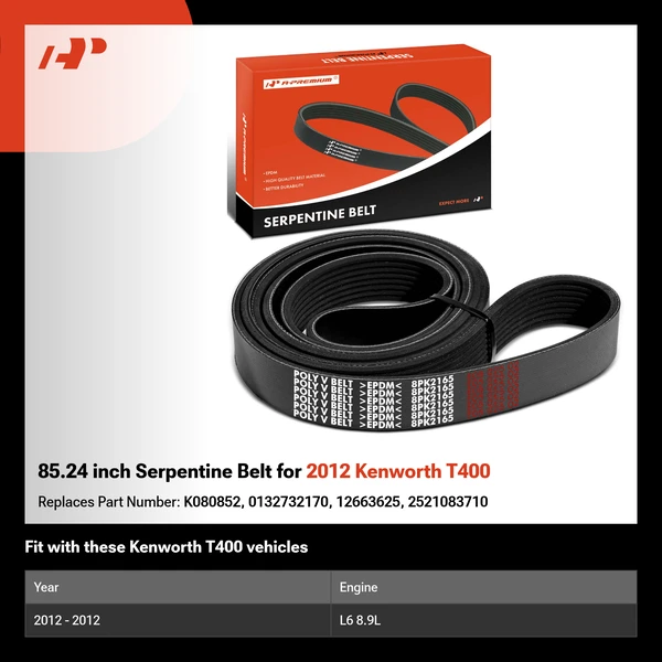 85.24 inch Serpentine Belt for 2012 Kenworth T400