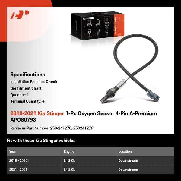 2018-2021 Kia Stinger 1-Pc Oxygen Sensor 4-Pin A-Premium APOS0793
