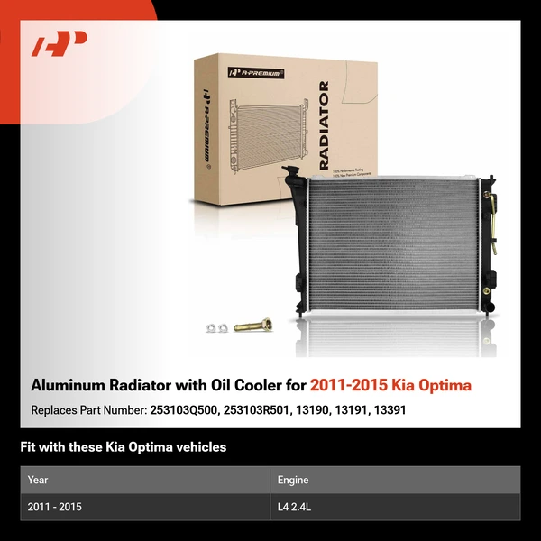 Aluminum Radiator with Oil Cooler for 2011-2015 Kia Optima